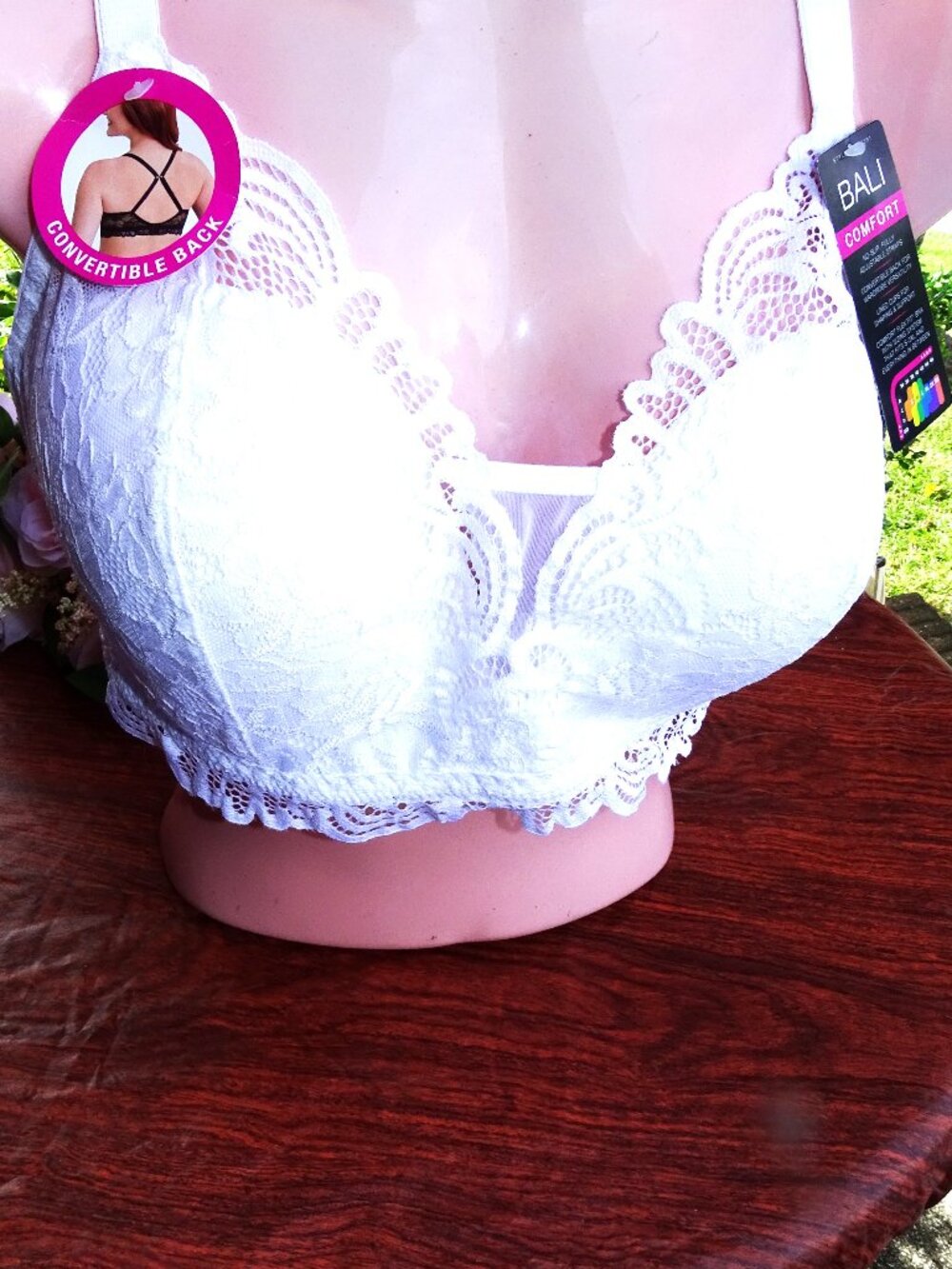 Bali Lace Comfort Bra - All Lace Lined Cups White Large